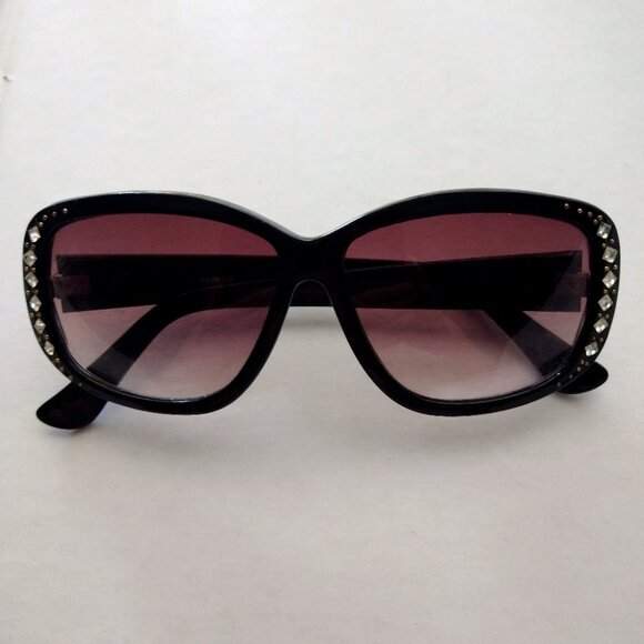 Mob Wife Rhinestone Sunglasses Black Frame Gradient Lens 80s Retro Style - Picture 1 of 13